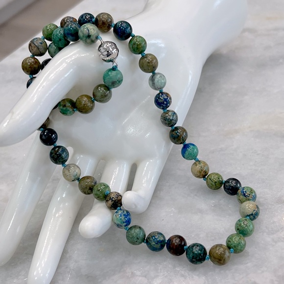 Chrysocolla 20” Sterling Silver Magnetic Clasp Beaded Necklace